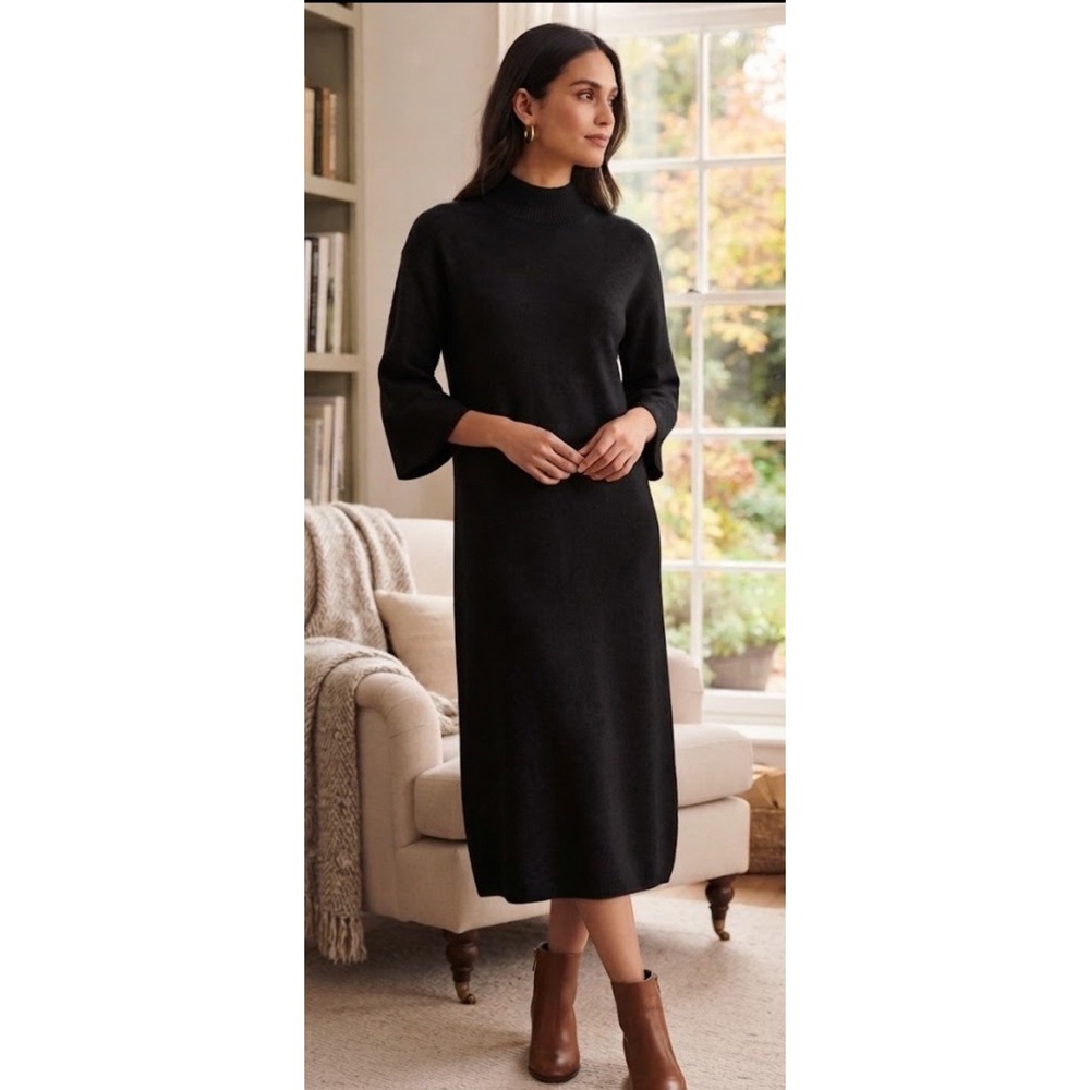 Pomander Place Vivianne Sweater Knit Midi Dress High Neck Sz XS Black Casual